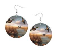 Boucles d'oreilles rondes élégantes en cuir motif canards sauvages chasseurs volants - Accessoires tendance et uniques pour un usage quotidien, taille unique