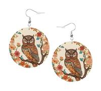 Boucles d'oreilles rondes élégantes en cuir motif chouette - Accessoires tendance et uniques pour un usage quotidien, taille unique