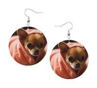 Boucles d'oreilles rondes élégantes en cuir pour chihuahua déprimé - Accessoires tendance et uniques pour un usage quotidien, taille unique
