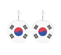 Boucles d'oreilles rondes en acrylique mignon drapeau de la République de Corée Impression légère Mode Ronde Boucles d'oreilles pendantes, One Size, Acrylique, Pas de gemme