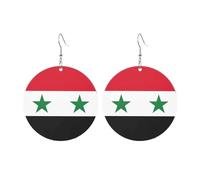 Boucles d'oreilles rondes en acrylique - Motif drapeau de la République arabe syrienne - Légères et tendance, One Size, Acrylique, Pas de gemme