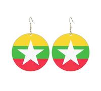 Boucles d'oreilles rondes en acrylique - Motif drapeau du Myanmar - Légères et tendance, One Size, Acrylique, Pas de gemme