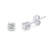 Boucles d'oreilles rondes en argent sterling 925 avec moissanite blanche de 3 mm, fermoir à pression (0,25 carat), Métal Argent sterling, Moissanite