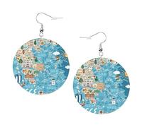 Boucles d'oreilles rondes en cuir avec carte de la Grèce - Accessoires quotidiens - Travail au travail - Mode femme, taille unique, Simili cuir