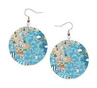 Boucles d'oreilles rondes en cuir avec carte de la Grèce - Accessoires quotidiens - Travail au travail - Mode femme, taille unique, Simili cuir