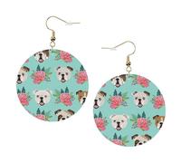Boucles d'oreilles rondes en cuir avec chien anglais drôle couleur Saint-Valentin festival activités mode femme, taille unique, Simili cuir