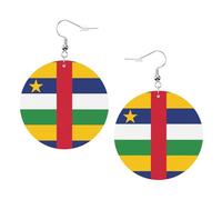 Boucles d'oreilles rondes en cuir avec drapeau de l'Afrique centrale - Boucles d'oreilles pendantes rondes double face en cuir PVC avec crochets plaqués argent 925, taille unique, argent sterling