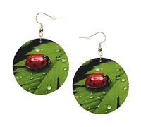 Boucles d'oreilles rondes en cuir avec feuilles et coccinelles Couleur Saint-Valentin Festival Activités Mode Femme, taille unique, Simili cuir