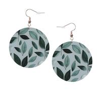 Boucles d'oreilles rondes en cuir avec feuilles gris menthe, couleur Saint-Valentin, festivals, activités tendance pour femmes, taille unique, Simili cuir