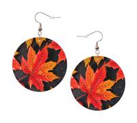 Boucles d'oreilles rondes en cuir avec feuilles rouges d'automne pour la Saint-Valentin, les activités de festival, la mode des femmes, taille unique, Simili cuir