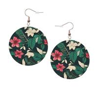 Boucles d'oreilles rondes en cuir avec fleur et feuille - Accessoires quotidiens - Travail au travail - Mode femme, taille unique, Simili cuir
