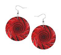 Boucles d'oreilles rondes en cuir avec fleur rouge Vortex spirale couleur Saint-Valentin festival activités mode femme, taille unique, Simili cuir