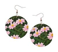 Boucles d'oreilles rondes en cuir avec fleurs rouges et blanches pour la Saint-Valentin, les activités de festival, la mode des femmes, taille unique, Simili cuir