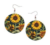 Boucles d'oreilles rondes en cuir avec fleurs sauvages tournesol couleur Saint-Valentin festival activités mode femme, taille unique, Simili cuir