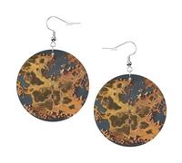 Boucles d'oreilles rondes en cuir avec imprimé carte du monde rouillée, élégantes et légères pour femmes et filles, taille unique, cuir, sans pierre précieuse