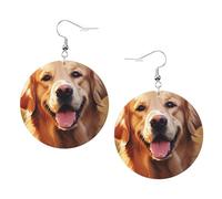 Boucles d'oreilles rondes en cuir avec imprimé chien Golden Retriever - Élégantes et légères - Pour femmes et filles - Taille unique - Cuir - Sans pierre précieuse