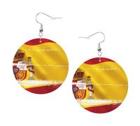 Boucles d'oreilles rondes en cuir avec imprimé drapeau de l'Espagne, élégantes et légères pour femmes et filles, taille unique, cuir, sans pierre précieuse