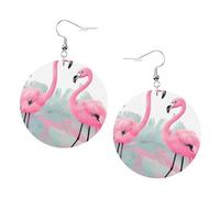 Boucles d'oreilles rondes en cuir avec imprimé flamant rose - Élégantes et légères - Pour femmes et filles - Taille unique - Cuir - Sans pierre précieuse