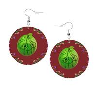 Boucles d'oreilles rondes en cuir avec imprimé pastèque Big Eye - Élégantes et légères - Pour femmes et filles - Taille unique - Cuir - Sans pierre précieuse