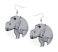 Boucles d'oreilles rondes en cuir avec imprimé rhinocéros - Élégantes et légères - Pour femmes et filles - Taille unique - Cuir - Sans pierre précieuse