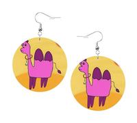Boucles d'oreilles rondes en cuir avec motif camel dans le désert de dessin animé - Élégantes et légères - Pour femmes et filles - Taille unique - Cuir - Sans pierre précieuse