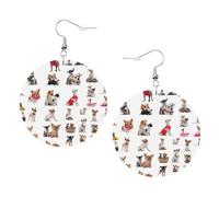 Boucles d'oreilles rondes en cuir avec motif chihuahua carlin - Accessoires quotidiens pour le travail au travail - Mode féminine, taille unique, Simili cuir