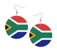 Boucles d'oreilles rondes en cuir avec motif drapeau de l'Afrique du Sud, élégantes et belles, légères pour femmes et filles, taille unique, Cuir