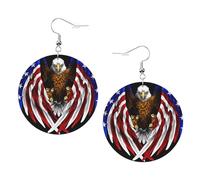 Boucles d'oreilles rondes en cuir avec motif drapeau des États-Unis - Élégantes et légères - Pour femmes et filles - Taille unique - Cuir - Sans pierre précieuse