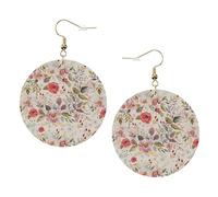 Boucles d'oreilles rondes en cuir avec motif feuille de fleur, couleur Saint-Valentin, festival, activités, mode pour femmes, taille unique, Simili cuir