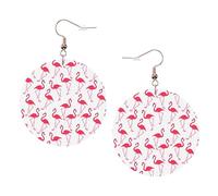 Boucles d'oreilles rondes en cuir avec motif flamant rose rouge, couleur Saint-Valentin, festival, activités, mode pour femmes, taille unique, Simili cuir