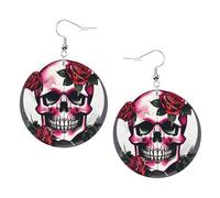 Boucles d'oreilles rondes en cuir avec motif tête de mort rose pour la Saint-Valentin, les activités de festival, mode pour femmes, taille unique, Simili cuir