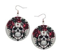 Boucles d'oreilles rondes en cuir avec motif tête de mort rose rouge pour la Saint-Valentin, les activités de festival, la mode des femmes, taille unique, Simili cuir