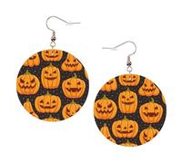 Boucles d'oreilles rondes en cuir avec motifs citrouilles d'Halloween pour la Saint-Valentin, les festivals, les activités tendance pour femmes, taille unique, Simili cuir
