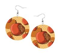 Boucles d'oreilles rondes en cuir avec pendentif mignon petit hamster élégant et léger pour femmes et filles, taille unique, cuir, sans pierre précieuse