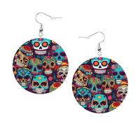 Boucles d'oreilles rondes en cuir avec têtes de morts en sucre - Accessoires quotidiens - Travail au travail - Mode femme, taille unique, Simili cuir
