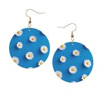Boucles d'oreilles rondes en cuir blanc marguerite couleur Saint-Valentin festival activités mode femme, taille unique, Simili cuir