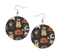 Boucles d'oreilles rondes en cuir Corgi pour femme - Accessoire quotidien - Travail au travail, taille unique, Simili cuir