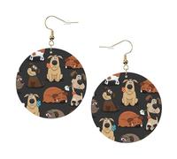 Boucles d'oreilles rondes en cuir Corgi pour femme - Accessoire quotidien - Travail au travail, taille unique, Simili cuir