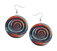 Boucles d'oreilles rondes en cuir cosmique en forme de spirale spatiale Couleur Saint-Valentin Festival Activités Mode Femme, taille unique, Simili cuir