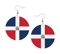 Boucles d'oreilles rondes en cuir de la République dominicaine - Boucles d'oreilles pendantes rondes double face en cuir PVC avec crochets plaqués argent 925, taille unique, argent sterling, pierre