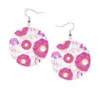 Boucles d'oreilles rondes en cuir flamant rose et donuts Couleur Saint-Valentin Festival Activités Mode Femme, taille unique, Simili cuir