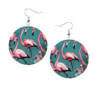 Boucles d'oreilles rondes en cuir flamant rose pour la Saint-Valentin, les activités de festival, la mode pour femmes, taille unique, Simili cuir