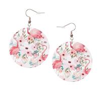 Boucles d'oreilles rondes en cuir floral avec flamant rose Couleur Saint-Valentin Festival Activités Mode Femme, taille unique, Simili cuir