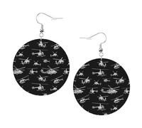 Boucles d'oreilles rondes en cuir imprimé hélicoptère élégant et léger pour femmes et filles, taille unique, cuir, sans pierre précieuse