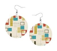 Boucles d'oreilles rondes en cuir imprimé moderne du milieu du siècle, élégantes et légères pour femmes et filles, taille unique, cuir, sans pierre précieuse