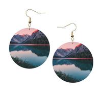 Boucles d'oreilles rondes en cuir Lac et coucher de soleil Couleur Saint-Valentin Festival Activités Mode Femme, taille unique, Simili cuir