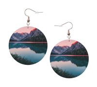 Boucles d'oreilles rondes en cuir Lac et coucher de soleil Couleur Saint-Valentin Festival Activités Mode Femme, taille unique, Simili cuir