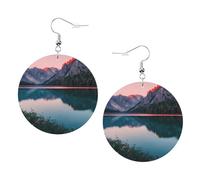 Boucles d'oreilles rondes en cuir Lac et coucher de soleil Couleur Saint-Valentin Festival Activités Mode Femme, taille unique, Simili cuir
