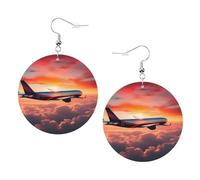 Boucles d'oreilles rondes en cuir motif avion, coucher de soleil, ciel, accessoires quotidiens, travail au travail, mode féminine, taille unique, Simili cuir