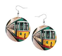 Boucles d'oreilles rondes en cuir motif de tramway de Lisbonne, couleur Saint-Valentin, festival, activités, mode pour femmes, taille unique, Simili cuir